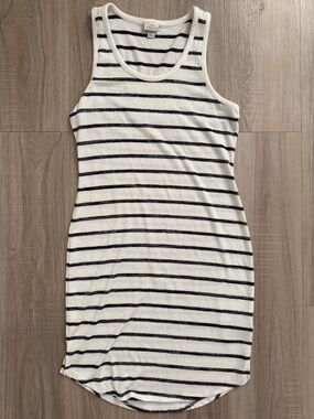 Sleeveless Striped Tank Dress - White & Navy
